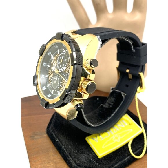 Invicta Men's Watch 28100 Aviator Quartz Gold Black Dial Chronograph Rubber Band - Picture 2 of 15